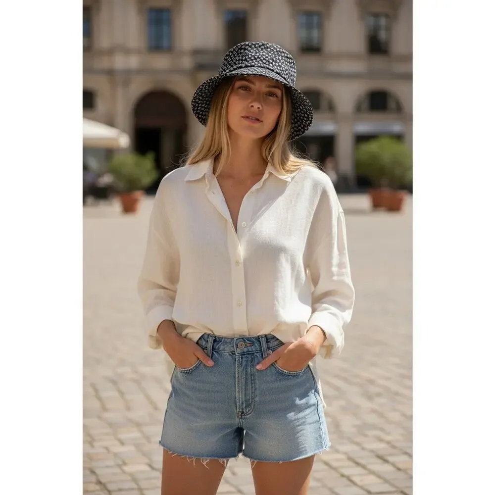 Chanel Black white Interlocking CC Nylon Bucket Hat S sz
